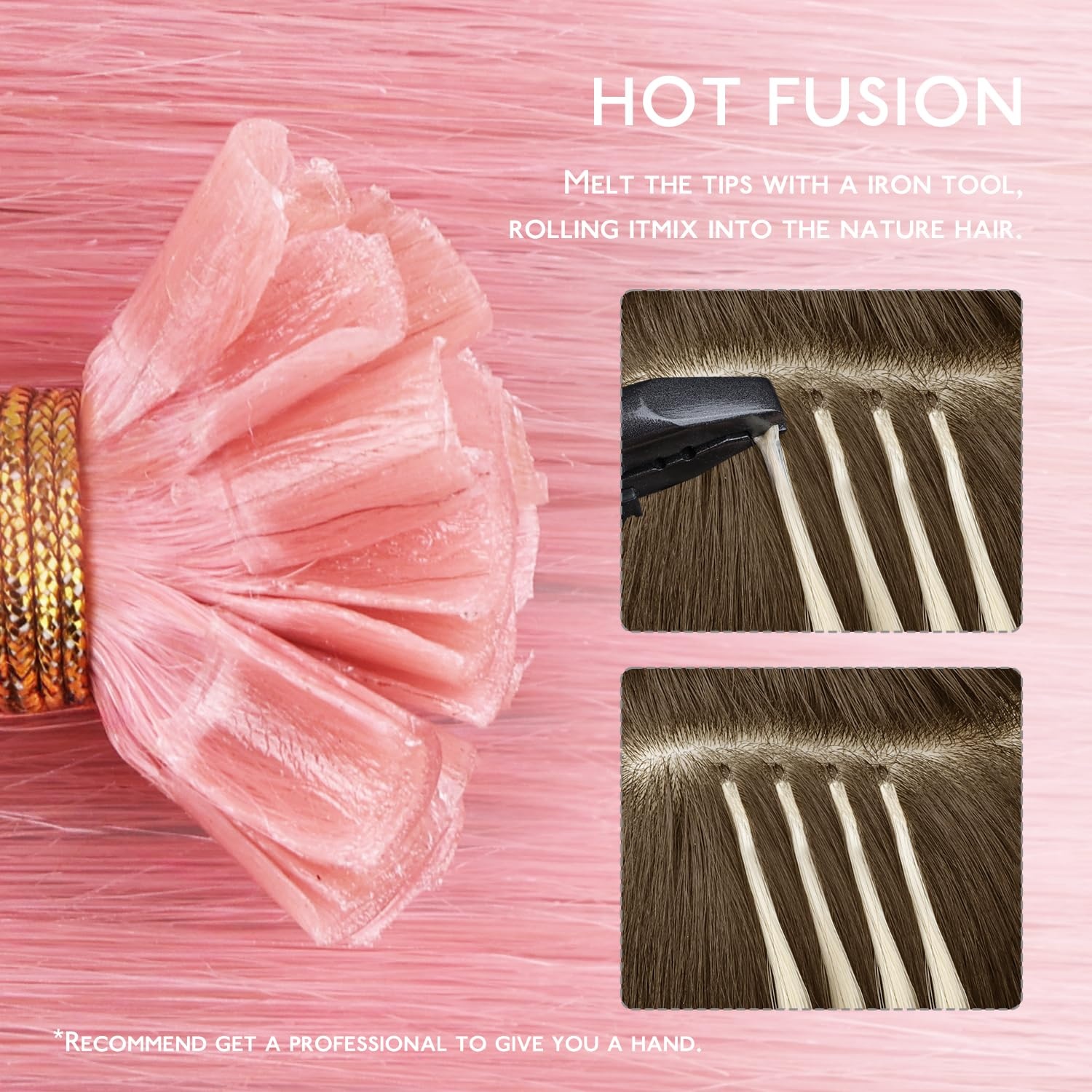 image:imageWENNALlFE Mini Flat Tip Hair Extensions Human Hair 50g 60s 16 Inch Light Blonde Highlighted Golden Blonde Remy Hair K Tip Hair Extensions Seamless Keratin Extensions De CabelloUPeach Pink