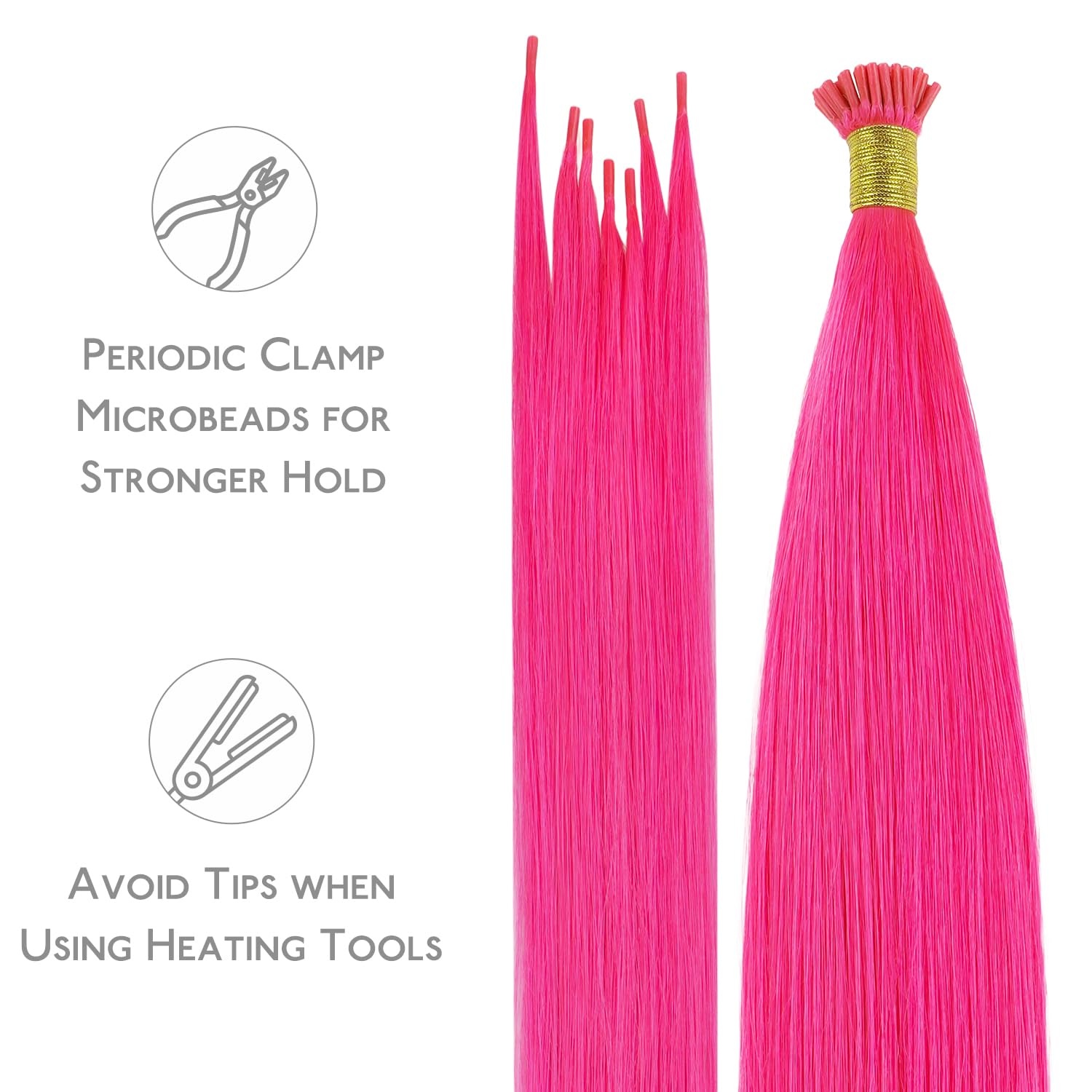 image:imageWENNALlFE Mini Flat Tip Hair Extensions Human Hair 50g 60s 16 Inch Light Blonde Highlighted Golden Blonde Remy Hair K Tip Hair Extensions Seamless Keratin Extensions De CabelloIHot Pink