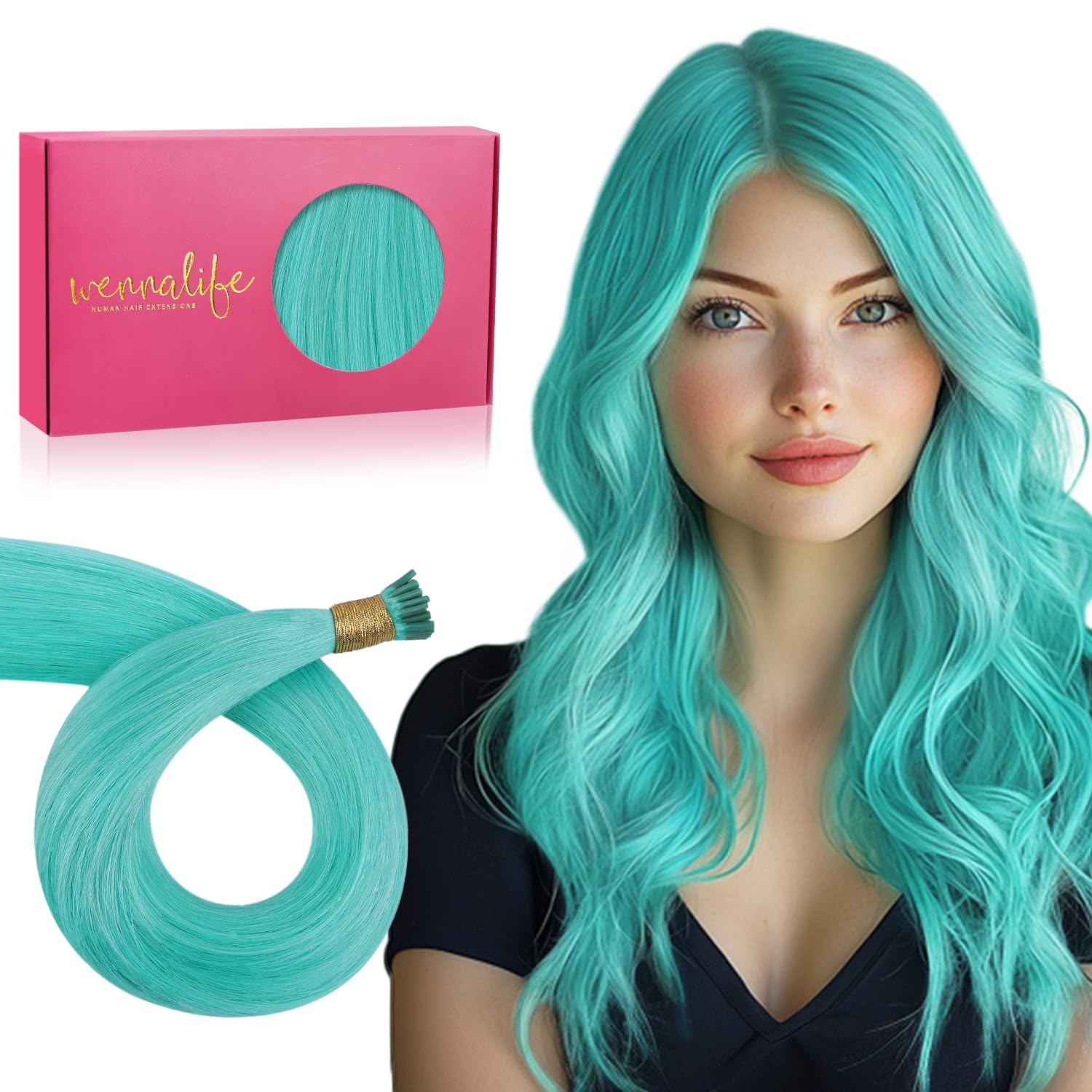 image:imageWENNALlFE Mini Flat Tip Hair Extensions Human Hair 50g 60s 16 Inch Light Blonde Highlighted Golden Blonde Remy Hair K Tip Hair Extensions Seamless Keratin Extensions De CabelloITeal Green