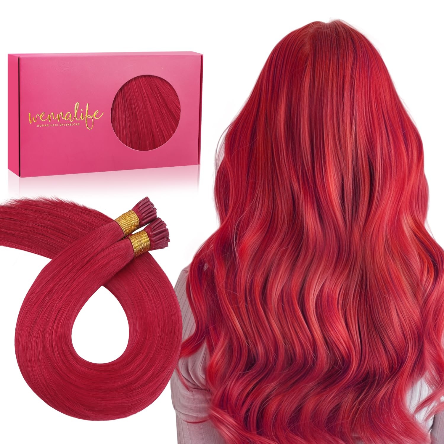 image:imageWENNALlFE Mini Flat Tip Hair Extensions Human Hair 50g 60s 16 Inch Light Blonde Highlighted Golden Blonde Remy Hair K Tip Hair Extensions Seamless Keratin Extensions De CabelloIRed