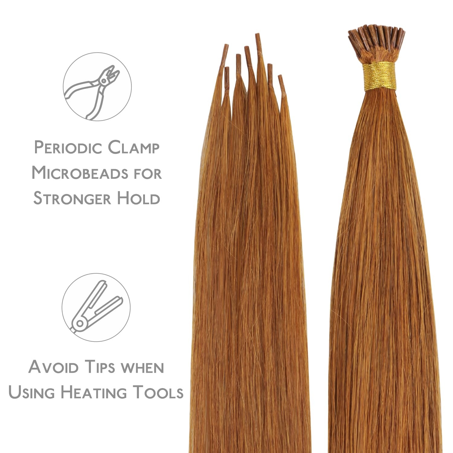 image:imageWENNALlFE Mini Flat Tip Hair Extensions Human Hair 50g 60s 16 Inch Light Blonde Highlighted Golden Blonde Remy Hair K Tip Hair Extensions Seamless Keratin Extensions De CabelloI30 Auburn Ginger