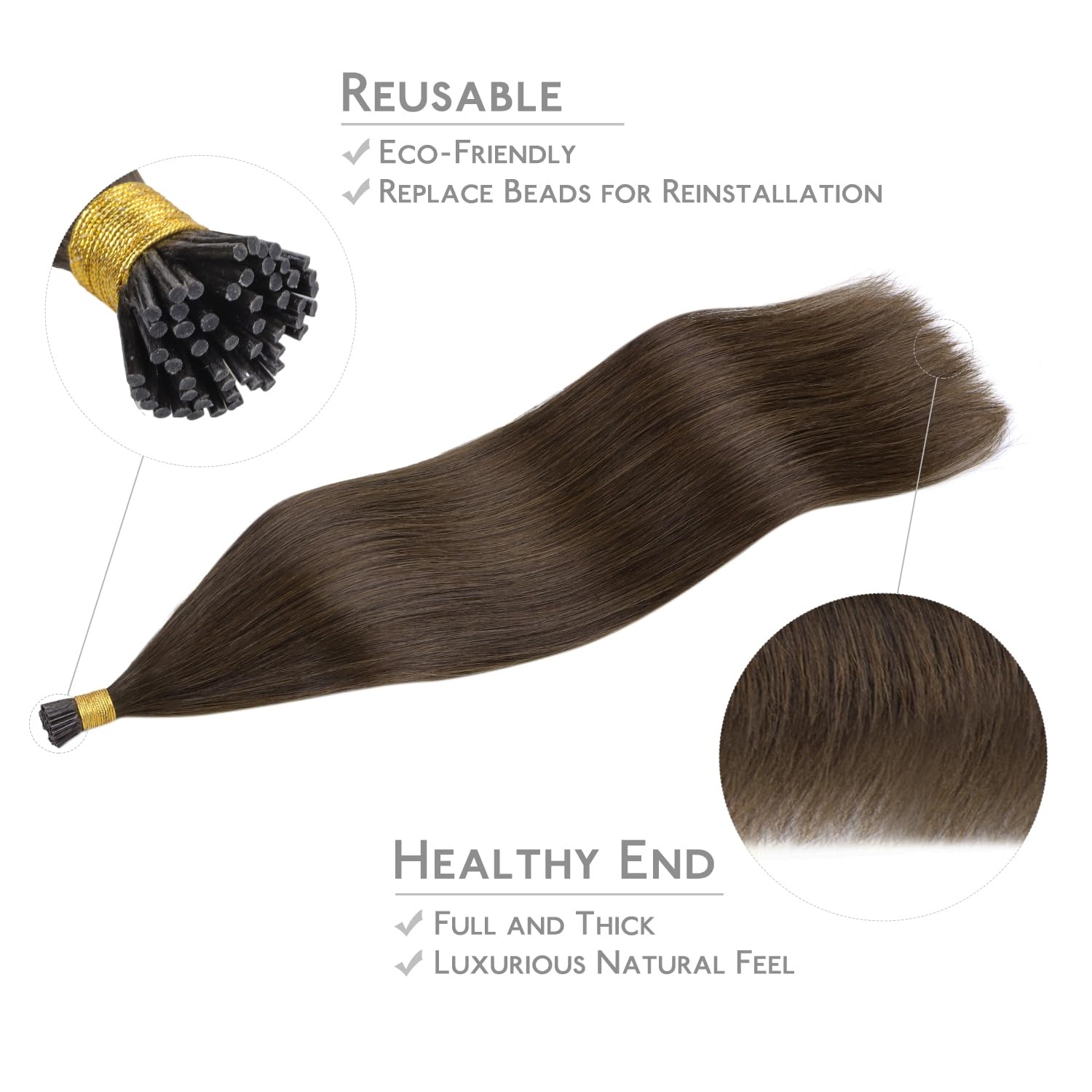 image:imageWENNALlFE Mini Flat Tip Hair Extensions Human Hair 50g 60s 16 Inch Light Blonde Highlighted Golden Blonde Remy Hair K Tip Hair Extensions Seamless Keratin Extensions De CabelloI4 Chocolate Brown