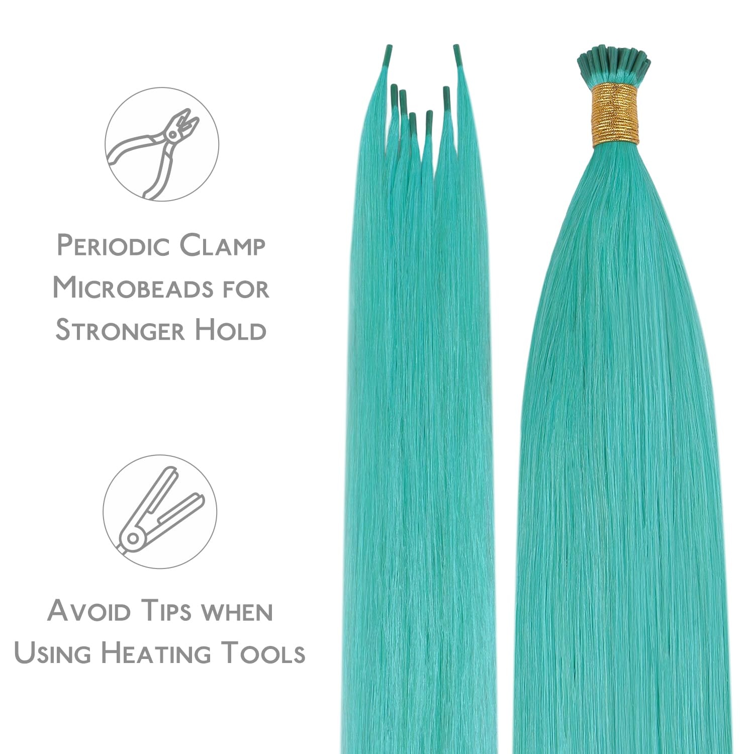 image:imageWENNALlFE Mini Flat Tip Hair Extensions Human Hair 50g 60s 16 Inch Light Blonde Highlighted Golden Blonde Remy Hair K Tip Hair Extensions Seamless Keratin Extensions De CabelloITeal Green