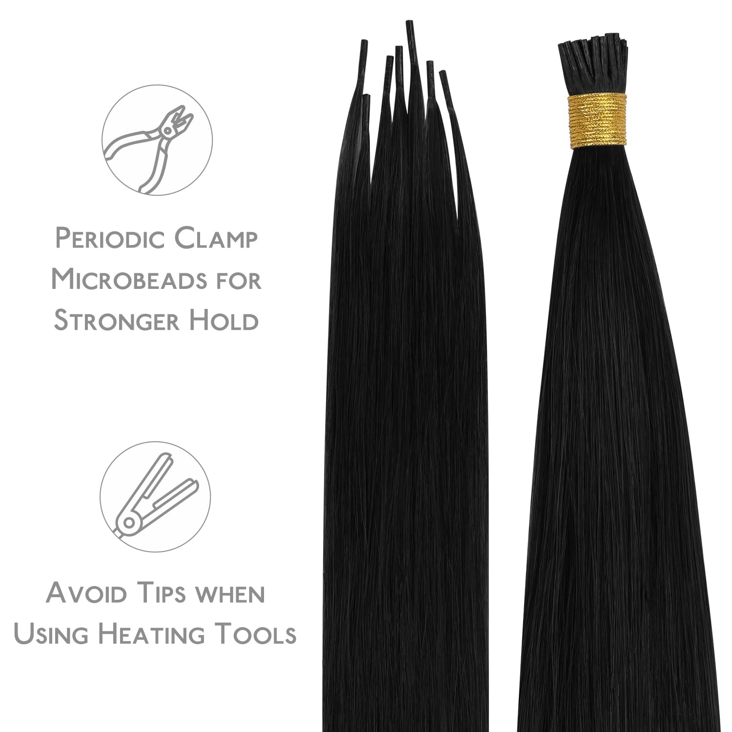 image:imageWENNALlFE Mini Flat Tip Hair Extensions Human Hair 50g 60s 16 Inch Light Blonde Highlighted Golden Blonde Remy Hair K Tip Hair Extensions Seamless Keratin Extensions De CabelloI1 Jet Black