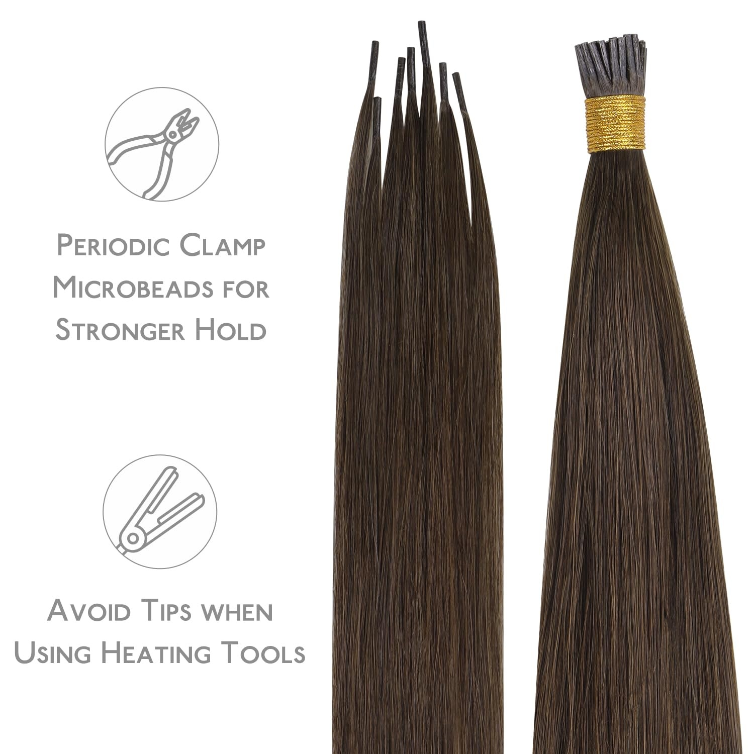 image:imageWENNALlFE Mini Flat Tip Hair Extensions Human Hair 50g 60s 16 Inch Light Blonde Highlighted Golden Blonde Remy Hair K Tip Hair Extensions Seamless Keratin Extensions De CabelloI4 Chocolate Brown