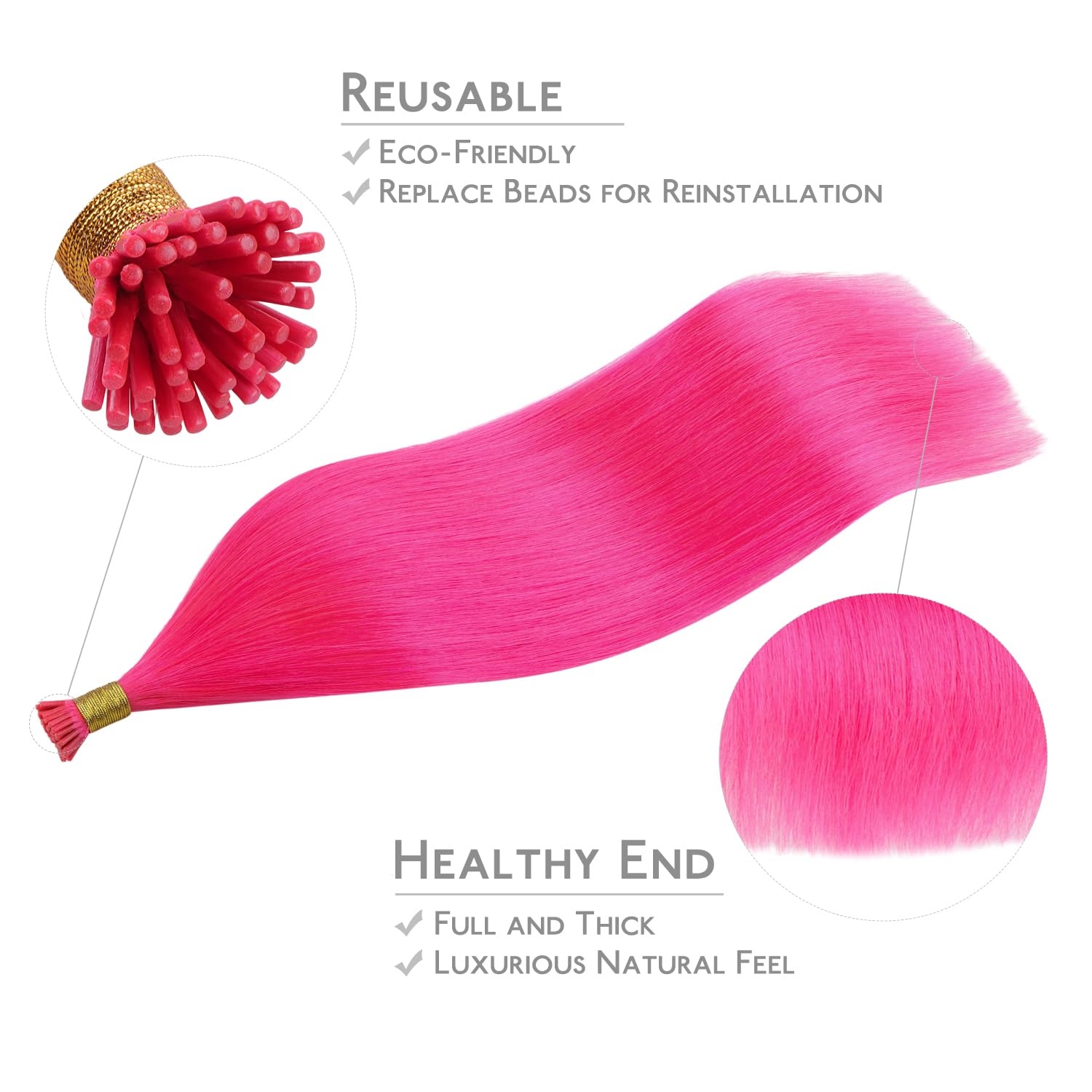 image:imageWENNALlFE Mini Flat Tip Hair Extensions Human Hair 50g 60s 16 Inch Light Blonde Highlighted Golden Blonde Remy Hair K Tip Hair Extensions Seamless Keratin Extensions De CabelloIHot Pink