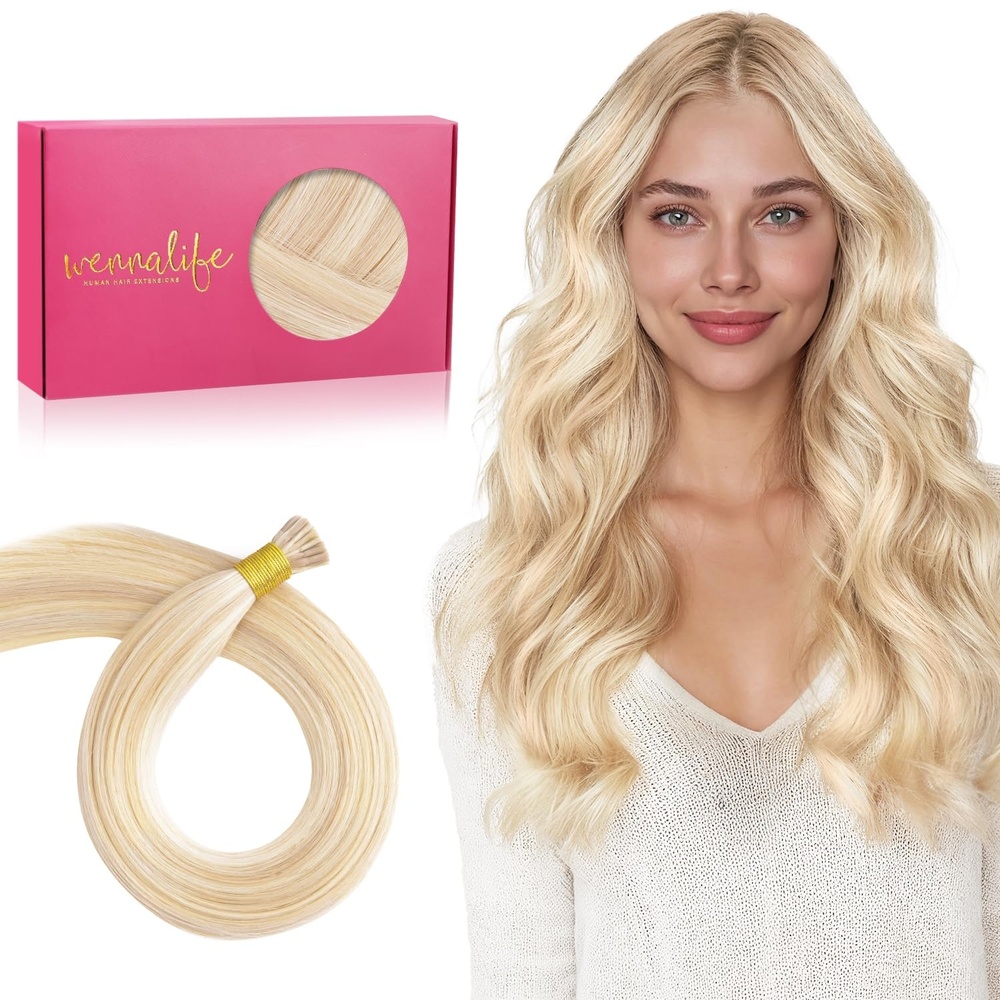 image:imageWENNALlFE Mini Flat Tip Hair Extensions Human Hair 50g 60s 16 Inch Light Blonde Highlighted Golden Blonde Remy Hair K Tip Hair Extensions Seamless Keratin Extensions De CabelloI18F60A Balayage Light Wheat Platinum Blonde