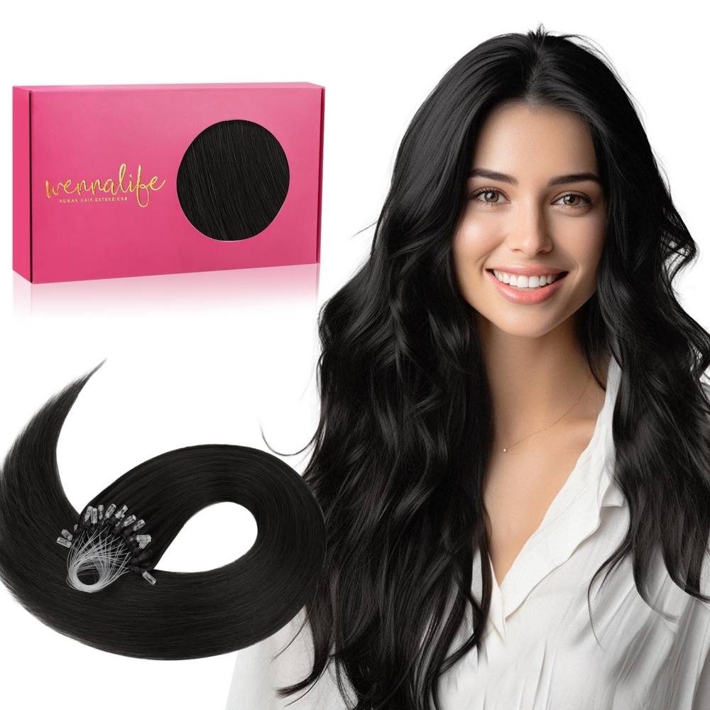image:imageWENNALlFE Mini Flat Tip Hair Extensions Human Hair 50g 60s 16 Inch Light Blonde Highlighted Golden Blonde Remy Hair K Tip Hair Extensions Seamless Keratin Extensions De CabelloM1B Natural Black