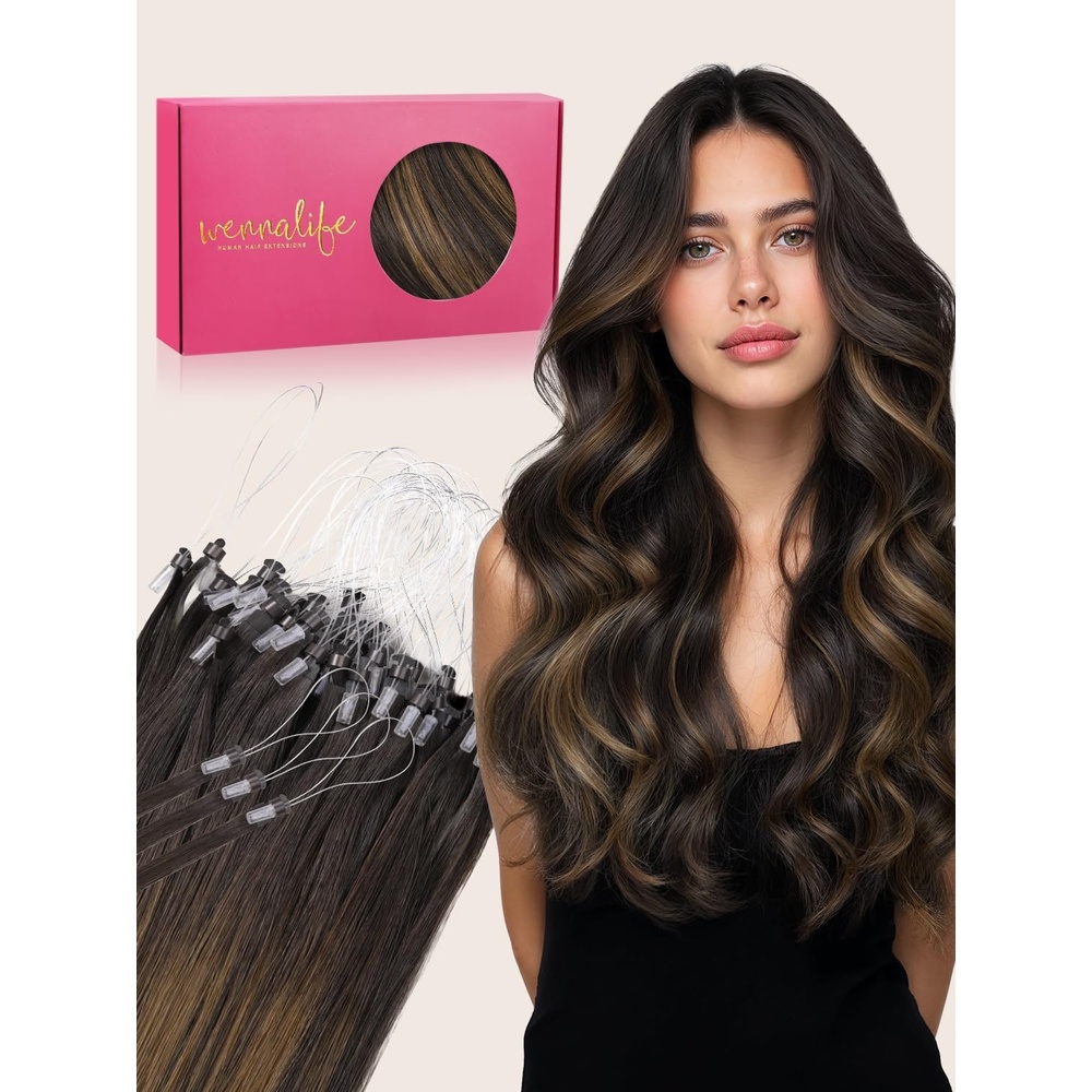 image:imageWENNALlFE Mini Flat Tip Hair Extensions Human Hair 50g 60s 16 Inch Light Blonde Highlighted Golden Blonde Remy Hair K Tip Hair Extensions Seamless Keratin Extensions De CabelloT262 Balayage Dark Brown Mixed Chestnut Brown