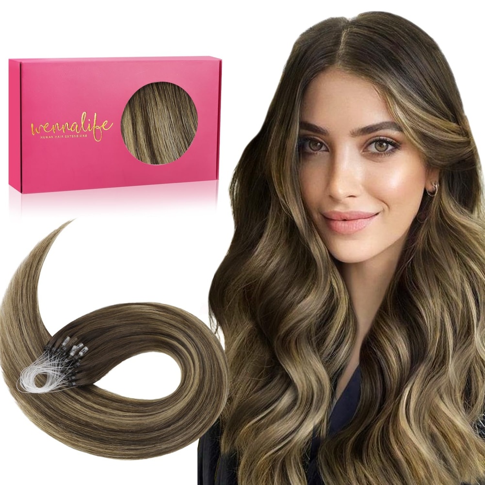 image:imageWENNALlFE Mini Flat Tip Hair Extensions Human Hair 50g 60s 16 Inch Light Blonde Highlighted Golden Blonde Remy Hair K Tip Hair Extensions Seamless Keratin Extensions De CabelloM4274 Balayage Chocolate Brown to Caramel Blonde