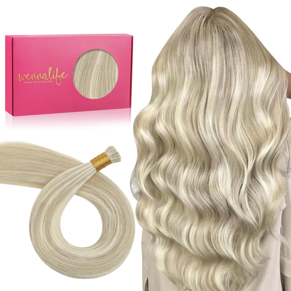 image:imageWENNALlFE Mini Flat Tip Hair Extensions Human Hair 50g 60s 16 Inch Light Blonde Highlighted Golden Blonde Remy Hair K Tip Hair Extensions Seamless Keratin Extensions De CabelloI17A60A Ash Blonde Highlighted Platinum Blonde