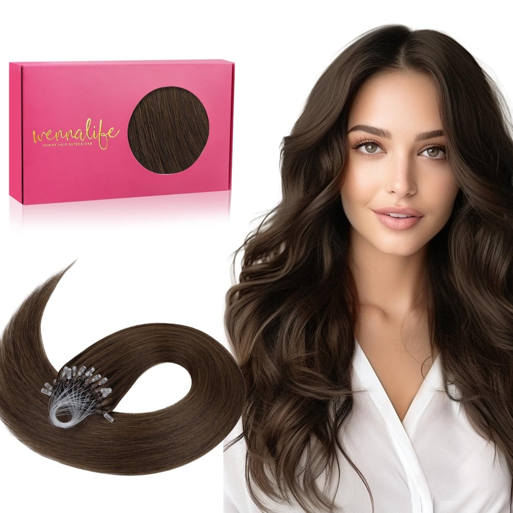 image:imageWENNALlFE Mini Flat Tip Hair Extensions Human Hair 50g 60s 16 Inch Light Blonde Highlighted Golden Blonde Remy Hair K Tip Hair Extensions Seamless Keratin Extensions De CabelloM4 Chocolate Brown