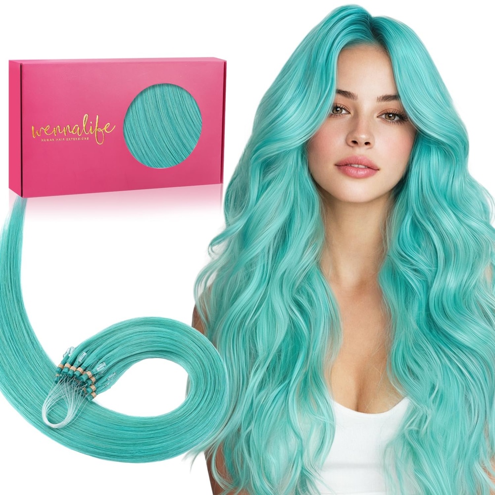 image:imageWENNALlFE Mini Flat Tip Hair Extensions Human Hair 50g 60s 16 Inch Light Blonde Highlighted Golden Blonde Remy Hair K Tip Hair Extensions Seamless Keratin Extensions De CabelloMTeal Green