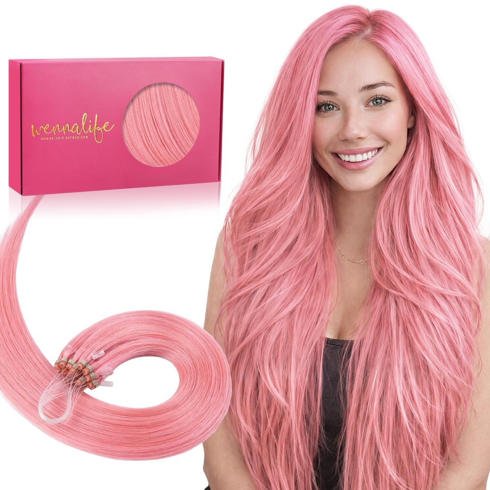 image:imageWENNALlFE Mini Flat Tip Hair Extensions Human Hair 50g 60s 16 Inch Light Blonde Highlighted Golden Blonde Remy Hair K Tip Hair Extensions Seamless Keratin Extensions De CabelloMPeach Pink