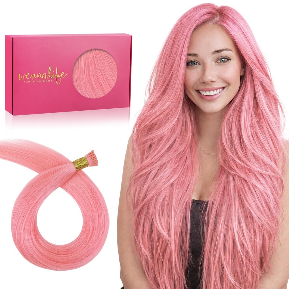 image:imageWENNALlFE Mini Flat Tip Hair Extensions Human Hair 50g 60s 16 Inch Light Blonde Highlighted Golden Blonde Remy Hair K Tip Hair Extensions Seamless Keratin Extensions De CabelloIPeach Pink
