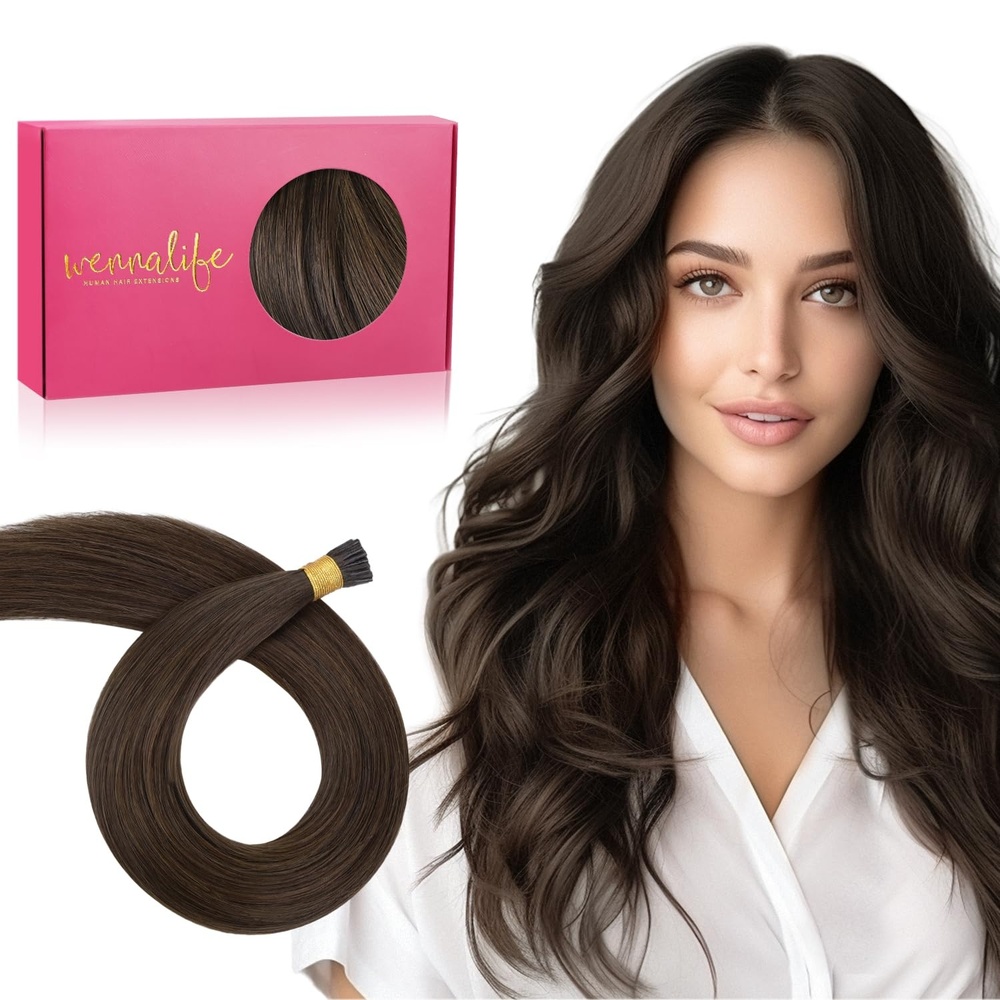 image:imageWENNALlFE Mini Flat Tip Hair Extensions Human Hair 50g 60s 16 Inch Light Blonde Highlighted Golden Blonde Remy Hair K Tip Hair Extensions Seamless Keratin Extensions De CabelloI4 Chocolate Brown