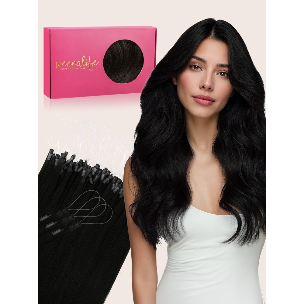 image:imageWENNALlFE Mini Flat Tip Hair Extensions Human Hair 50g 60s 16 Inch Light Blonde Highlighted Golden Blonde Remy Hair K Tip Hair Extensions Seamless Keratin Extensions De CabelloT1 Jet Black