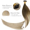 WENNALlFE Mini Flat Tip Hair Extensions Human Hair, 50g 60s 16 Inch Light Blonde Highlighted Golden Blonde Remy Hair K Tip Hair Extensions Seamless Keratin Extensions De Cabello(U-#3/8/613 Ombre Walnut Brown to Ash Brown and Bleach Blonde)