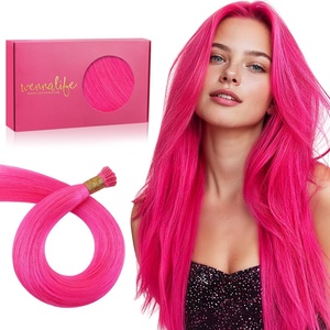 WENNALlFE Mini Flat Tip Hair Extensions Human Hair, 50g 60s 16 Inch Light Blonde Highlighted Golden Blonde Remy Hair K Tip Hair Extensions Seamless Keratin Extensions De Cabello(I-#Hot Pink)
