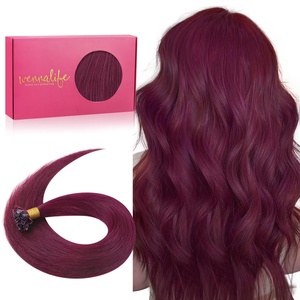 WENNALlFE Mini Flat Tip Hair Extensions Human Hair, 50g 60s 16 Inch Light Blonde Highlighted Golden Blonde Remy Hair K Tip Hair Extensions Seamless Keratin Extensions De Cabello(U-#530 Light Burgundy)