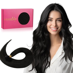 WENNALlFE Mini Flat Tip Hair Extensions Human Hair, 50g 60s 16 Inch Light Blonde Highlighted Golden Blonde Remy Hair K Tip Hair Extensions Seamless Keratin Extensions De Cabello(U-#1B Natural Black)