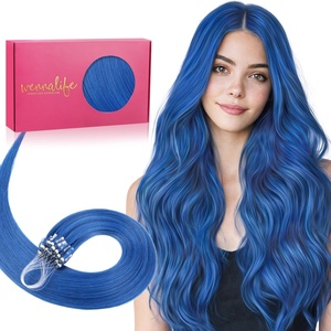WENNALlFE Mini Flat Tip Hair Extensions Human Hair, 50g 60s 16 Inch Light Blonde Highlighted Golden Blonde Remy Hair K Tip Hair Extensions Seamless Keratin Extensions De Cabello(M-#Blue)