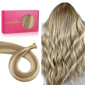 WENNALlFE Mini Flat Tip Hair Extensions Human Hair, 50g 60s 16 Inch Light Blonde Highlighted Golden Blonde Remy Hair K Tip Hair Extensions Seamless Keratin Extensions De Cabello(I-#8B/60B Ash Brown with Platinum Blonde Highlights)