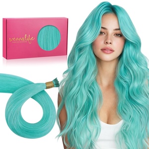 WENNALlFE Mini Flat Tip Hair Extensions Human Hair, 50g 60s 16 Inch Light Blonde Highlighted Golden Blonde Remy Hair K Tip Hair Extensions Seamless Keratin Extensions De Cabello(I-#Teal Green)