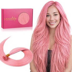 WENNALlFE Mini Flat Tip Hair Extensions Human Hair, 50g 60s 16 Inch Light Blonde Highlighted Golden Blonde Remy Hair K Tip Hair Extensions Seamless Keratin Extensions De Cabello(U-#Peach Pink)