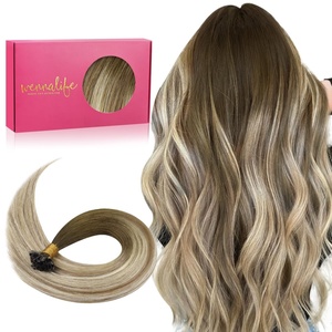 WENNALlFE Mini Flat Tip Hair Extensions Human Hair, 50g 60s 16 Inch Light Blonde Highlighted Golden Blonde Remy Hair K Tip Hair Extensions Seamless Keratin Extensions De Cabello(U-#3/8/613 Ombre Walnut Brown to Ash Brown and Bleach Blonde)
